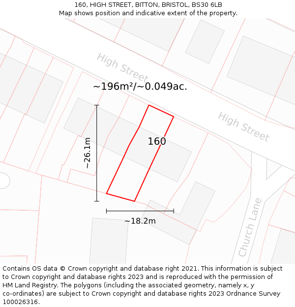 160, HIGH STREET, BITTON, BRISTOL, BS30 6LB: Plot and title map