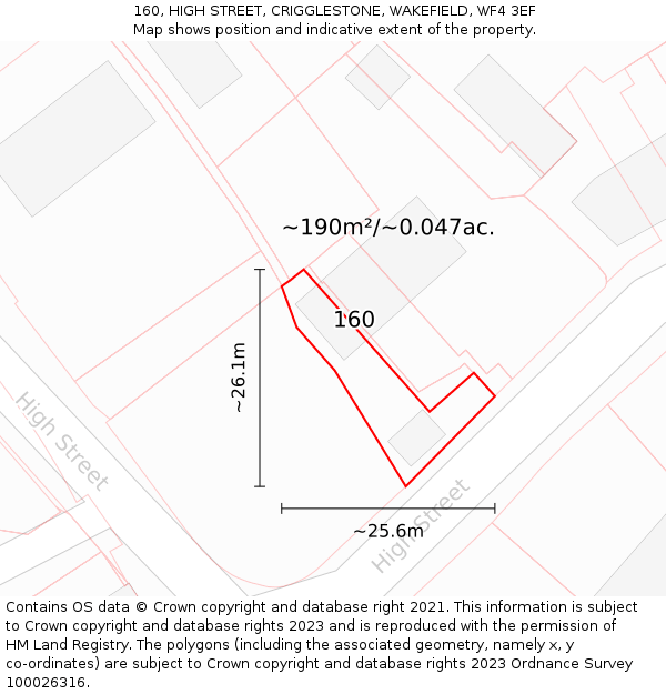 160, HIGH STREET, CRIGGLESTONE, WAKEFIELD, WF4 3EF: Plot and title map