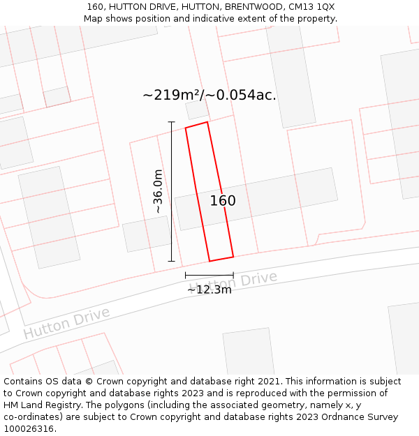 160, HUTTON DRIVE, HUTTON, BRENTWOOD, CM13 1QX: Plot and title map