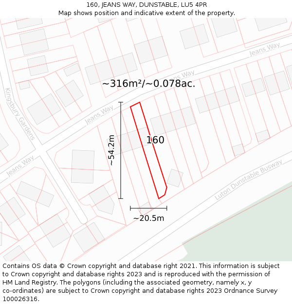 160, JEANS WAY, DUNSTABLE, LU5 4PR: Plot and title map