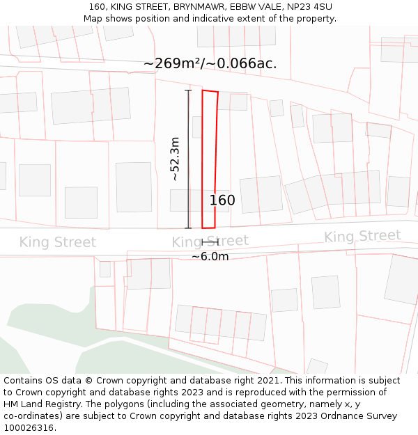 160, KING STREET, BRYNMAWR, EBBW VALE, NP23 4SU: Plot and title map