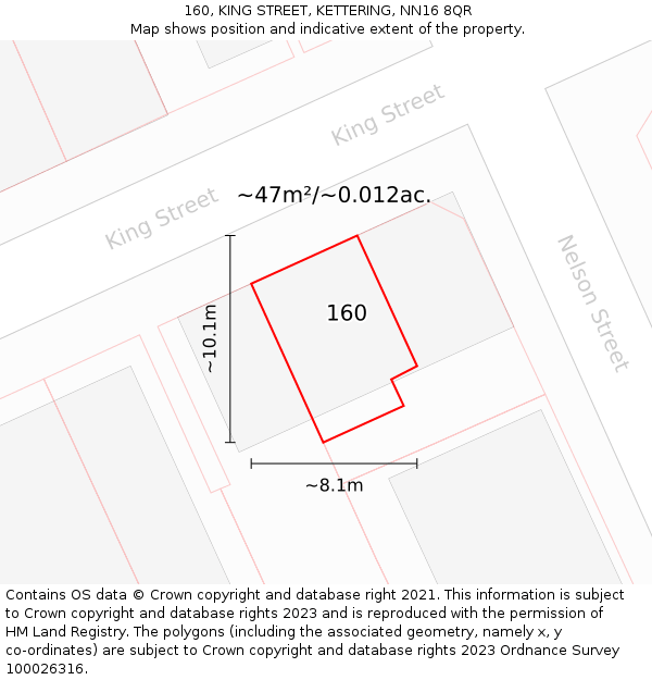160, KING STREET, KETTERING, NN16 8QR: Plot and title map