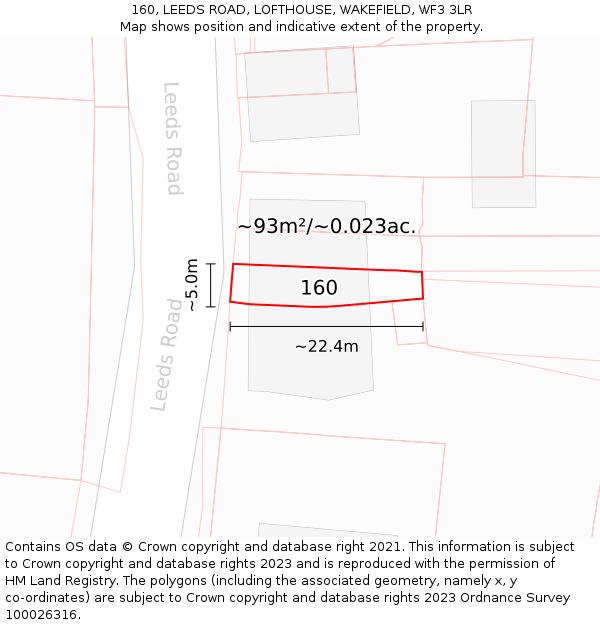 160, LEEDS ROAD, LOFTHOUSE, WAKEFIELD, WF3 3LR: Plot and title map