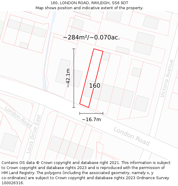 160, LONDON ROAD, RAYLEIGH, SS6 9DT: Plot and title map