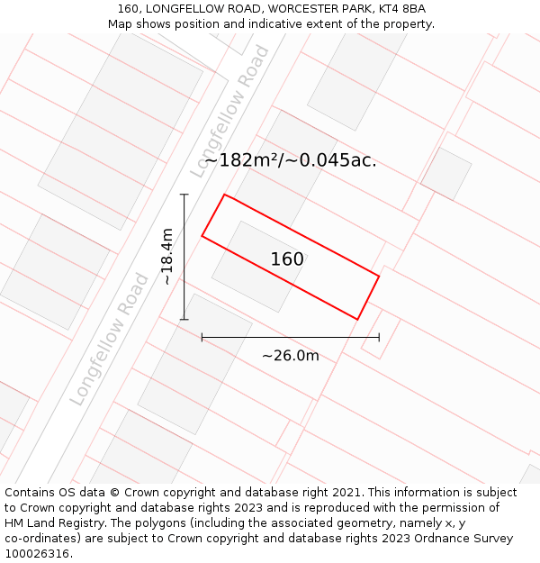 160, LONGFELLOW ROAD, WORCESTER PARK, KT4 8BA: Plot and title map