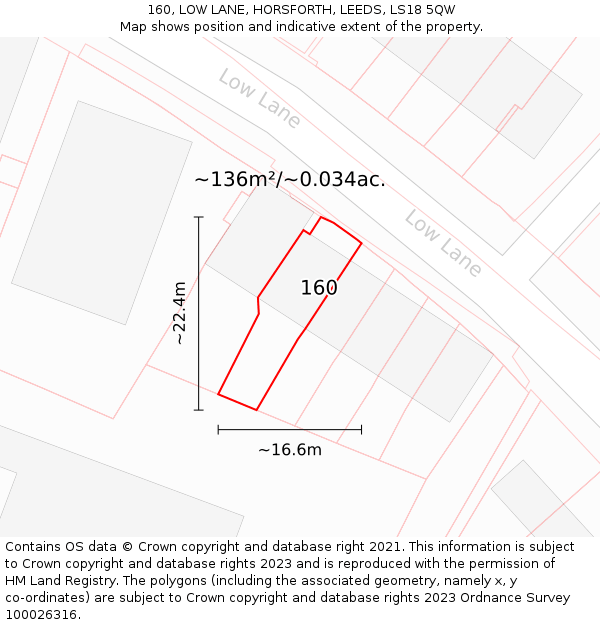 160, LOW LANE, HORSFORTH, LEEDS, LS18 5QW: Plot and title map