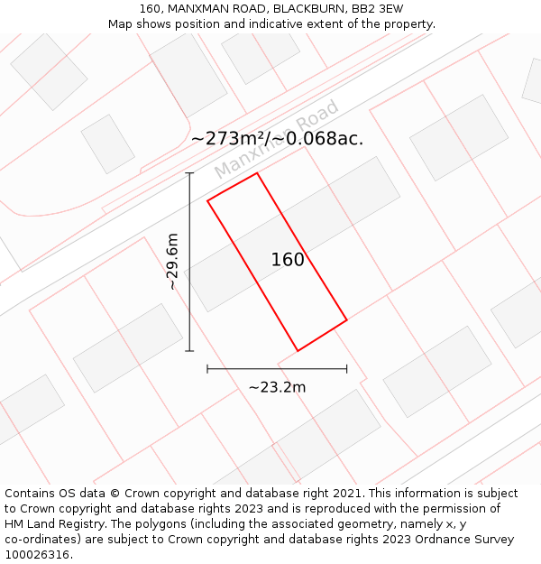 160, MANXMAN ROAD, BLACKBURN, BB2 3EW: Plot and title map