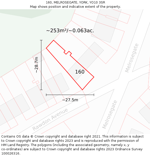 160, MELROSEGATE, YORK, YO10 3SR: Plot and title map