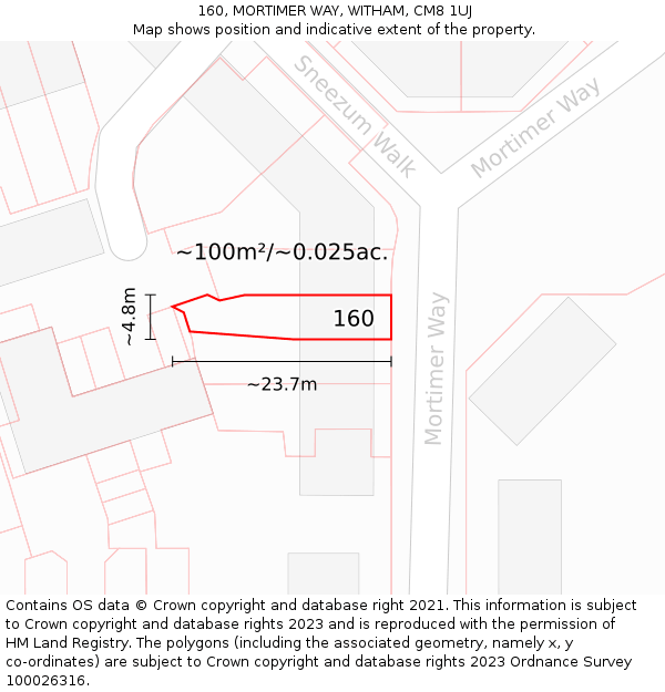 160, MORTIMER WAY, WITHAM, CM8 1UJ: Plot and title map