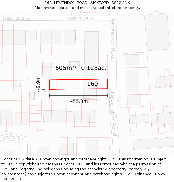 160, NEVENDON ROAD, WICKFORD, SS12 0NX: Plot and title map