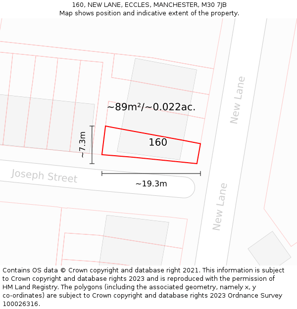 160, NEW LANE, ECCLES, MANCHESTER, M30 7JB: Plot and title map