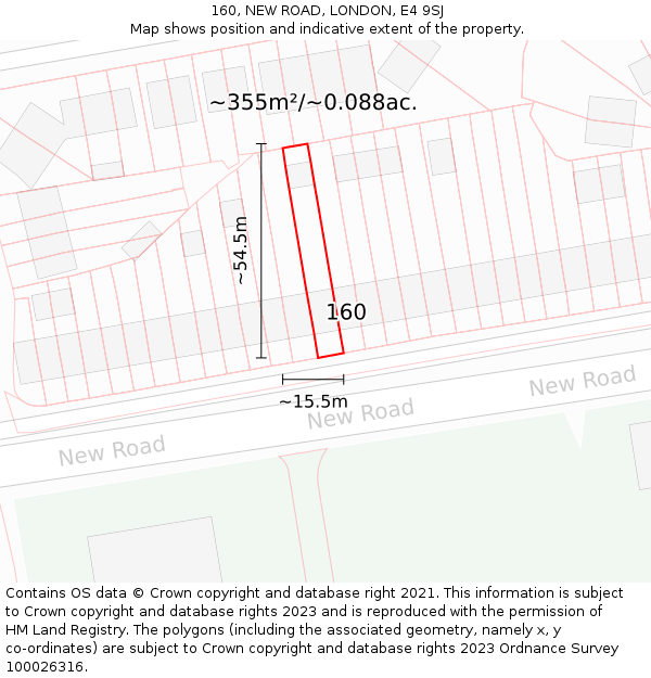 160, NEW ROAD, LONDON, E4 9SJ: Plot and title map