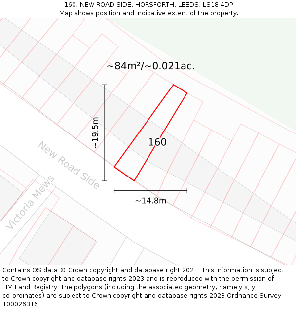 160, NEW ROAD SIDE, HORSFORTH, LEEDS, LS18 4DP: Plot and title map
