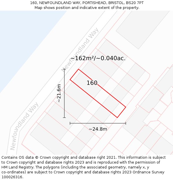 160, NEWFOUNDLAND WAY, PORTISHEAD, BRISTOL, BS20 7PT: Plot and title map