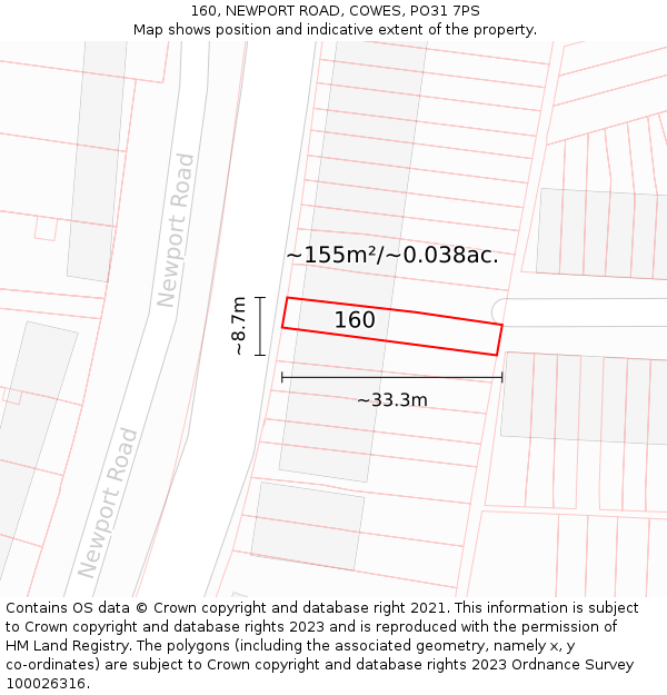 160, NEWPORT ROAD, COWES, PO31 7PS: Plot and title map