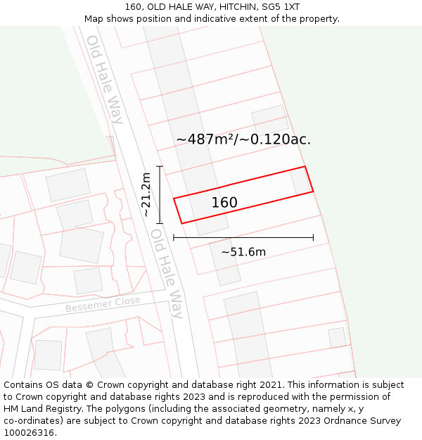 160, OLD HALE WAY, HITCHIN, SG5 1XT: Plot and title map