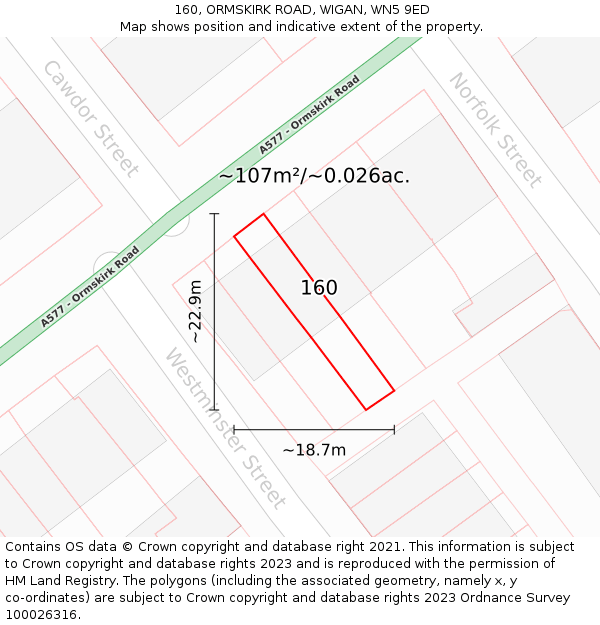 160, ORMSKIRK ROAD, WIGAN, WN5 9ED: Plot and title map