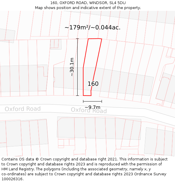 160, OXFORD ROAD, WINDSOR, SL4 5DU: Plot and title map