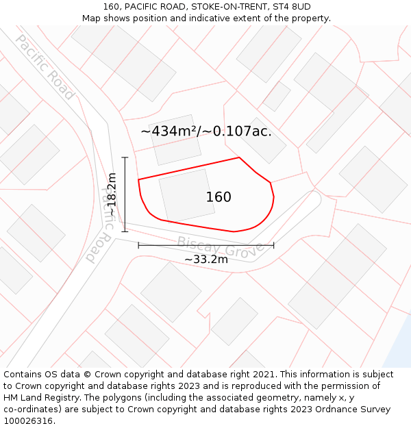 160, PACIFIC ROAD, STOKE-ON-TRENT, ST4 8UD: Plot and title map