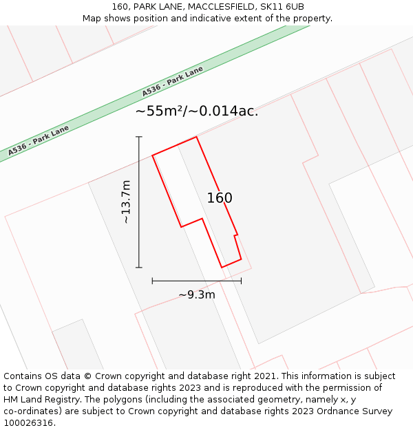 160, PARK LANE, MACCLESFIELD, SK11 6UB: Plot and title map