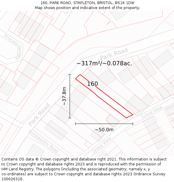 160, PARK ROAD, STAPLETON, BRISTOL, BS16 1DW: Plot and title map