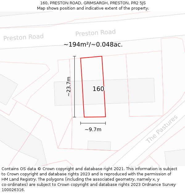 160, PRESTON ROAD, GRIMSARGH, PRESTON, PR2 5JS: Plot and title map