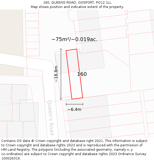 160, QUEENS ROAD, GOSPORT, PO12 1LL: Plot and title map