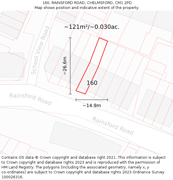 160, RAINSFORD ROAD, CHELMSFORD, CM1 2PD: Plot and title map