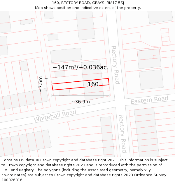 160, RECTORY ROAD, GRAYS, RM17 5SJ: Plot and title map