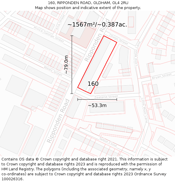 160, RIPPONDEN ROAD, OLDHAM, OL4 2RU: Plot and title map