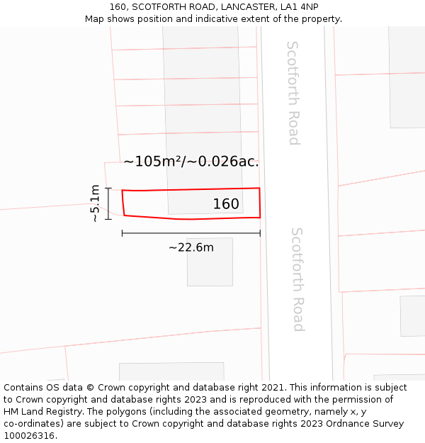 160, SCOTFORTH ROAD, LANCASTER, LA1 4NP: Plot and title map