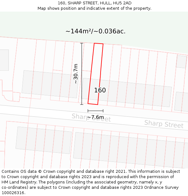 160, SHARP STREET, HULL, HU5 2AD: Plot and title map
