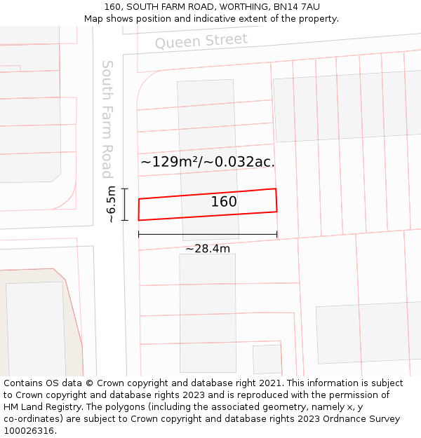 160, SOUTH FARM ROAD, WORTHING, BN14 7AU: Plot and title map