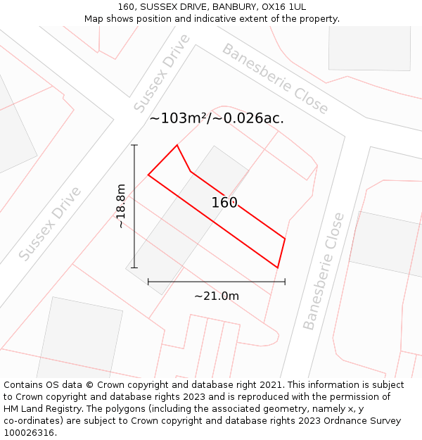 160, SUSSEX DRIVE, BANBURY, OX16 1UL: Plot and title map