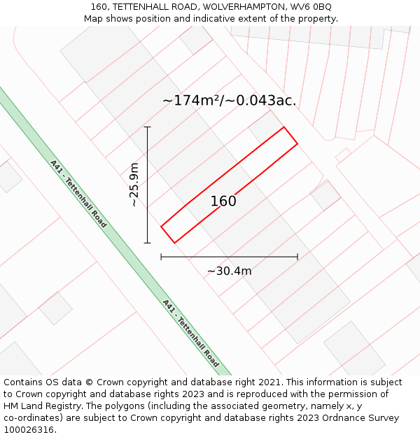 160, TETTENHALL ROAD, WOLVERHAMPTON, WV6 0BQ: Plot and title map