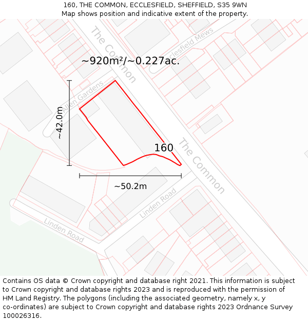 160, THE COMMON, ECCLESFIELD, SHEFFIELD, S35 9WN: Plot and title map
