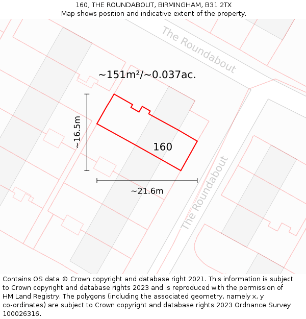 160, THE ROUNDABOUT, BIRMINGHAM, B31 2TX: Plot and title map