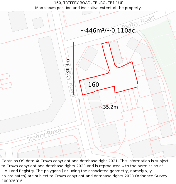 160, TREFFRY ROAD, TRURO, TR1 1UF: Plot and title map