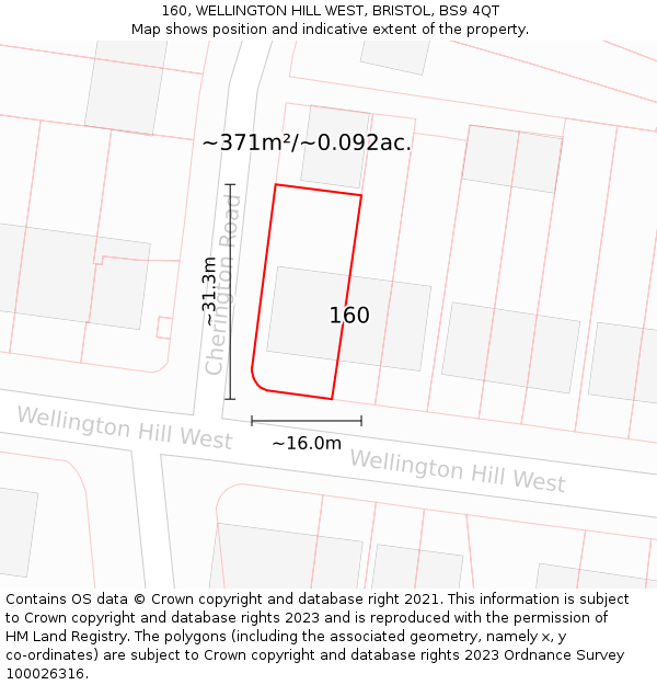 160, WELLINGTON HILL WEST, BRISTOL, BS9 4QT: Plot and title map