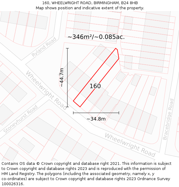 160, WHEELWRIGHT ROAD, BIRMINGHAM, B24 8HB: Plot and title map