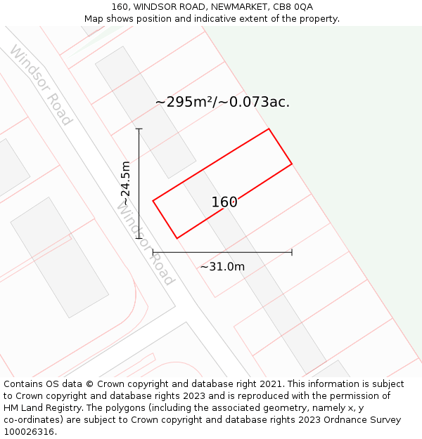 160, WINDSOR ROAD, NEWMARKET, CB8 0QA: Plot and title map
