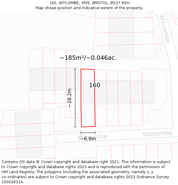 160, WITCOMBE, YATE, BRISTOL, BS37 8SH: Plot and title map