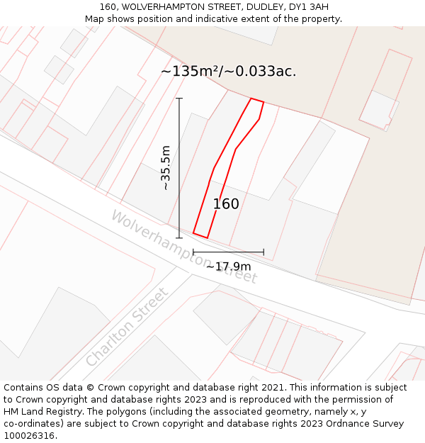 160, WOLVERHAMPTON STREET, DUDLEY, DY1 3AH: Plot and title map