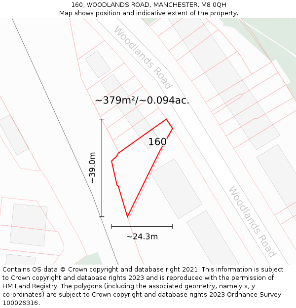 160, WOODLANDS ROAD, MANCHESTER, M8 0QH: Plot and title map