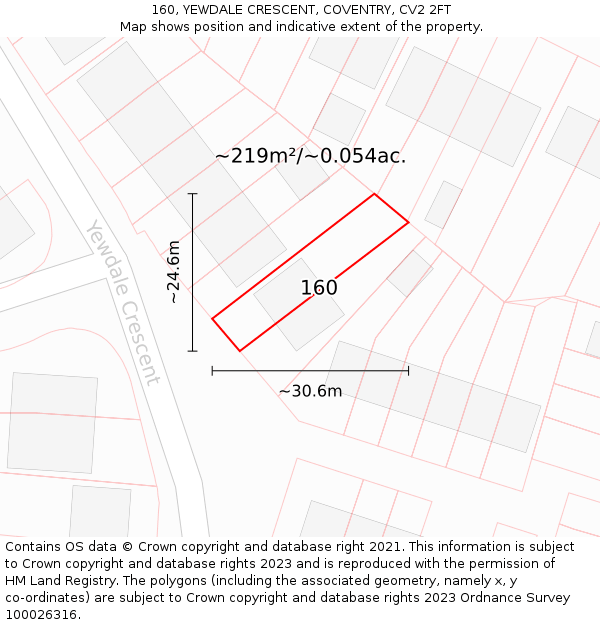 160, YEWDALE CRESCENT, COVENTRY, CV2 2FT: Plot and title map