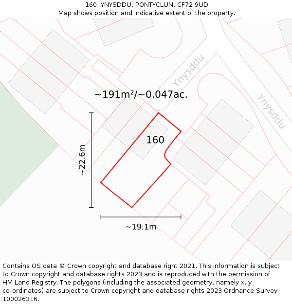 160, YNYSDDU, PONTYCLUN, CF72 9UD: Plot and title map