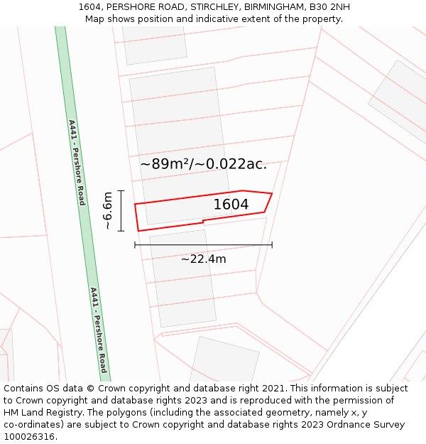 1604, PERSHORE ROAD, STIRCHLEY, BIRMINGHAM, B30 2NH: Plot and title map