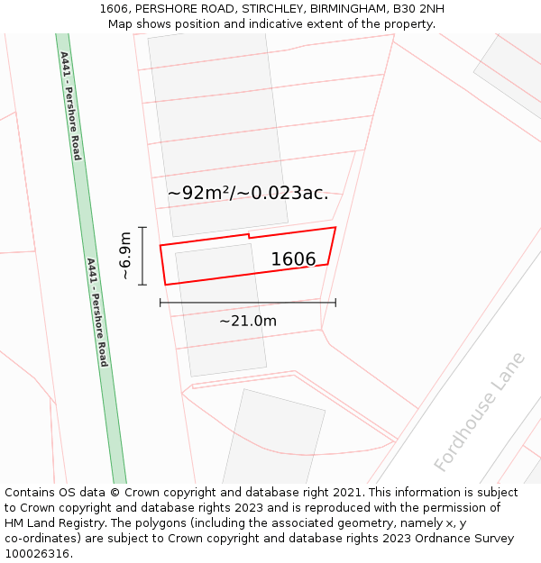 1606, PERSHORE ROAD, STIRCHLEY, BIRMINGHAM, B30 2NH: Plot and title map