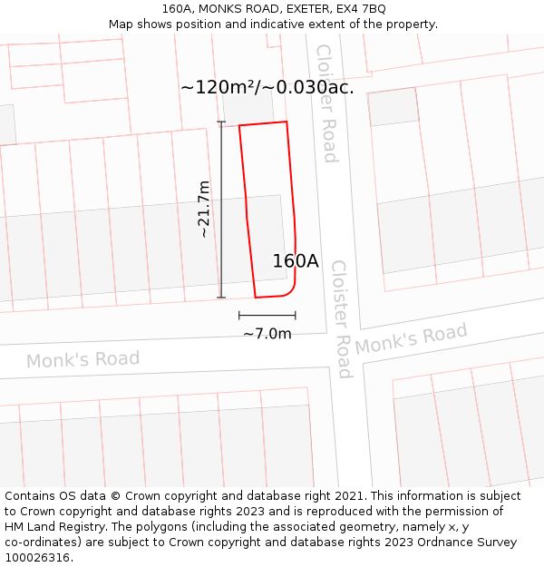160A, MONKS ROAD, EXETER, EX4 7BQ: Plot and title map