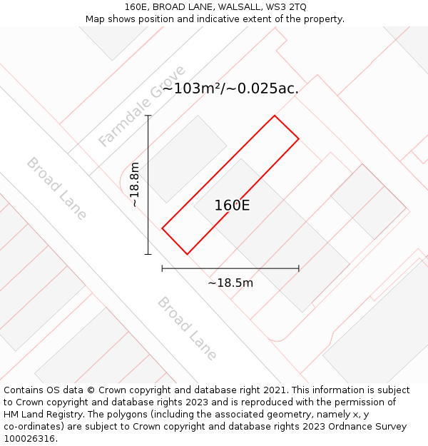 160E, BROAD LANE, WALSALL, WS3 2TQ: Plot and title map